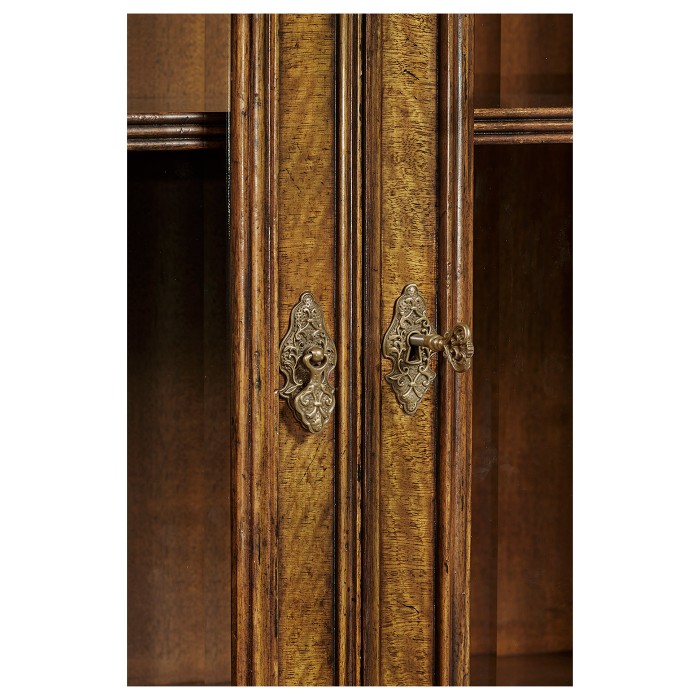Queen Anne Light Walnut Bureau Cabinet with Glass Doors