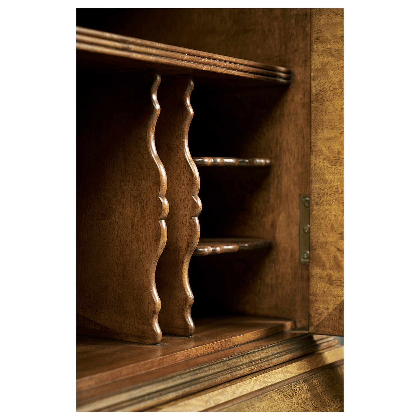 Queen Anne Light Walnut Bureau Cabinet with Glass Doors