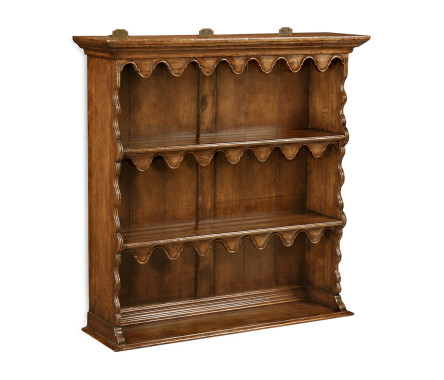 Walnut hanging shelf with scalloped shelves