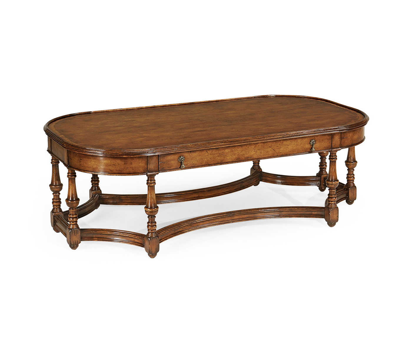 Large walnut coffee table with eight legs