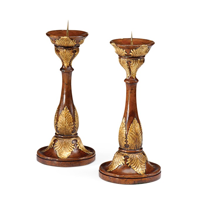 Pair of Walnut & Gilt Neo-Classical Candlesticks