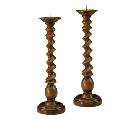 Pair of Twisted Light Walnut Candlesticks
