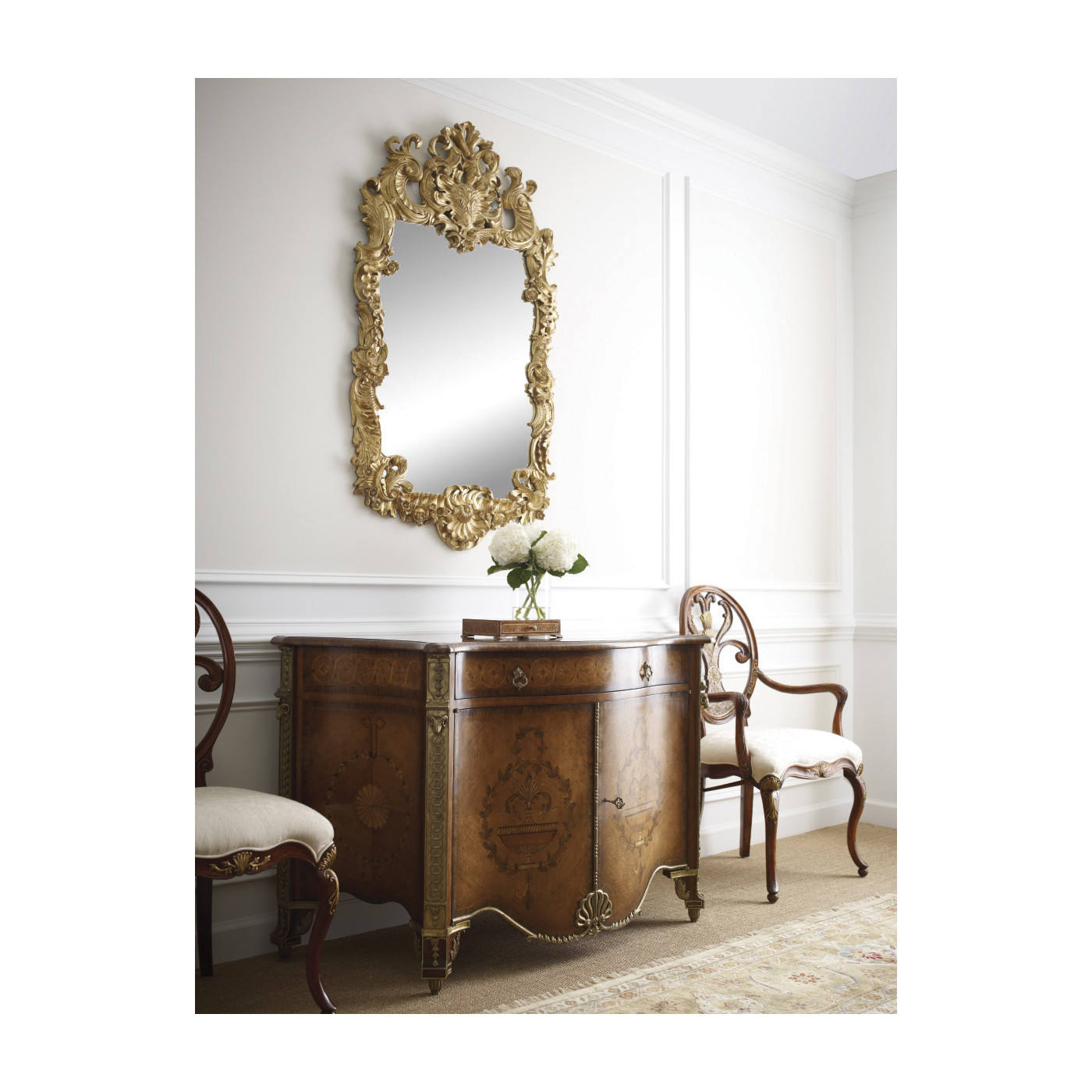 Sheraton Style Walnut & Gilded Oval Back Arm Chair
