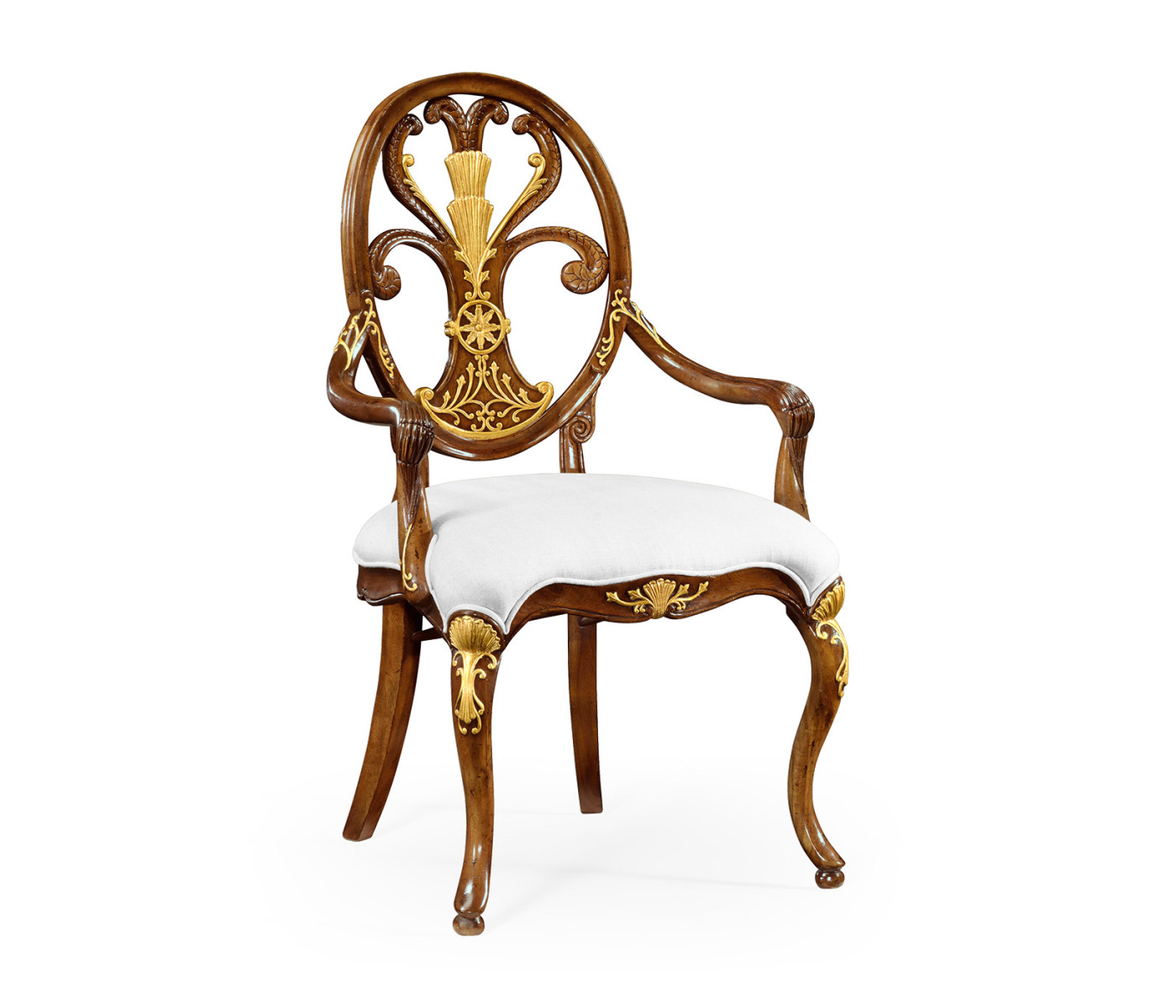 Sheraton Style Walnut & Gilded Oval Back Arm Chair