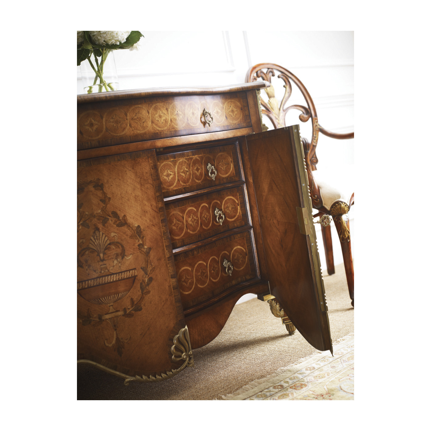 Sheraton Style Walnut & Gilded Oval Back Arm Chair