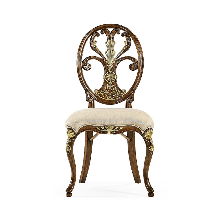 Sheraton Style Walnut & Gilded Oval Back Side Chair