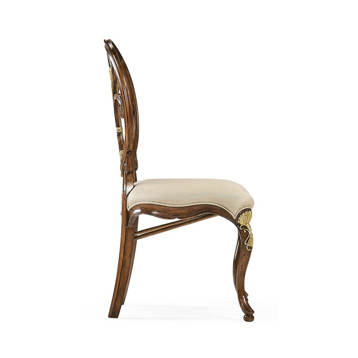 Sheraton Style Walnut & Gilded Oval Back Side Chair