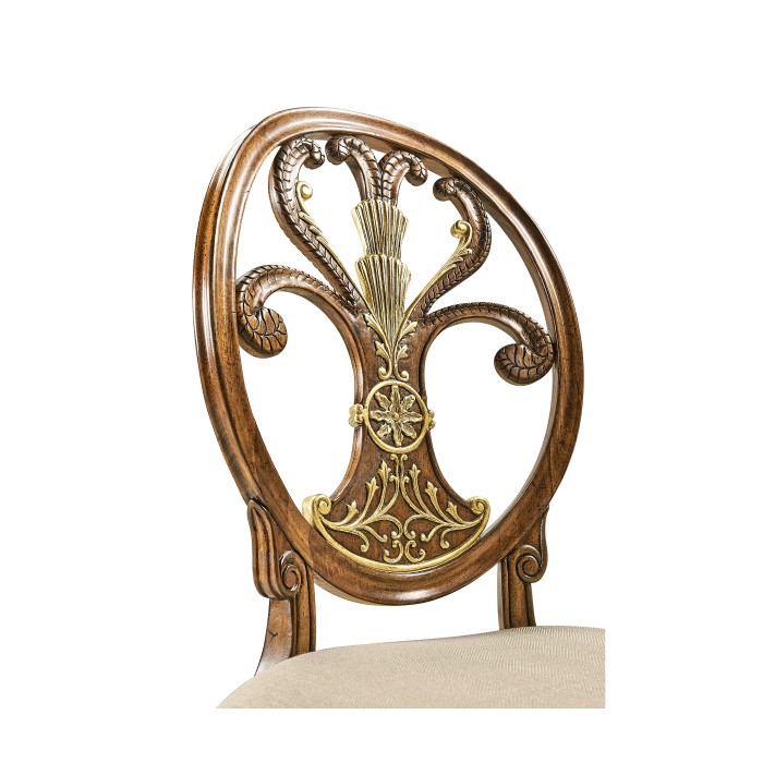 Sheraton Style Walnut & Gilded Oval Back Side Chair