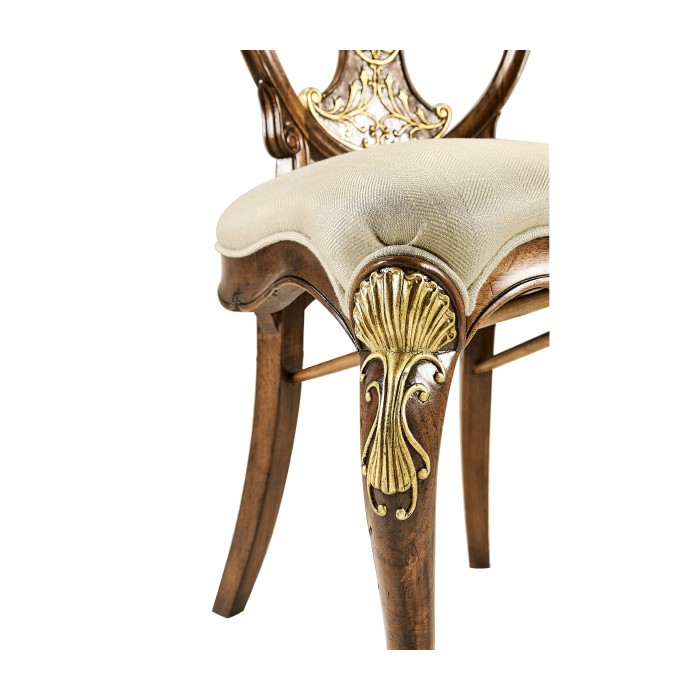 Sheraton Style Walnut & Gilded Oval Back Side Chair