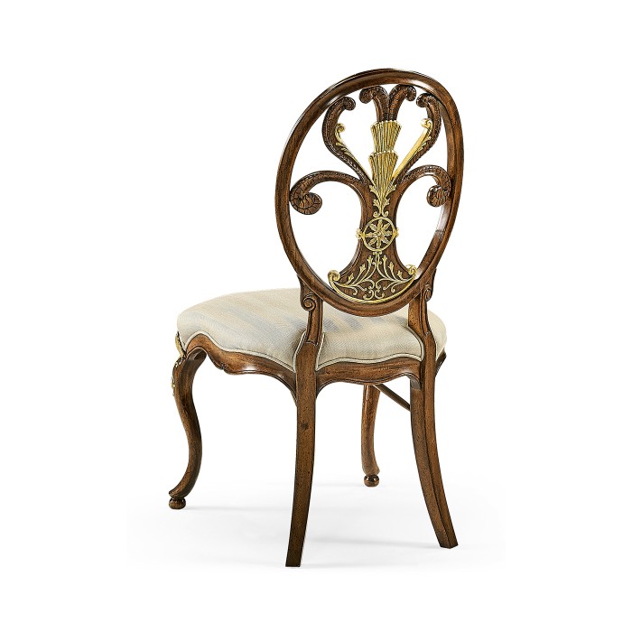 Sheraton Style Walnut & Gilded Oval Back Side Chair
