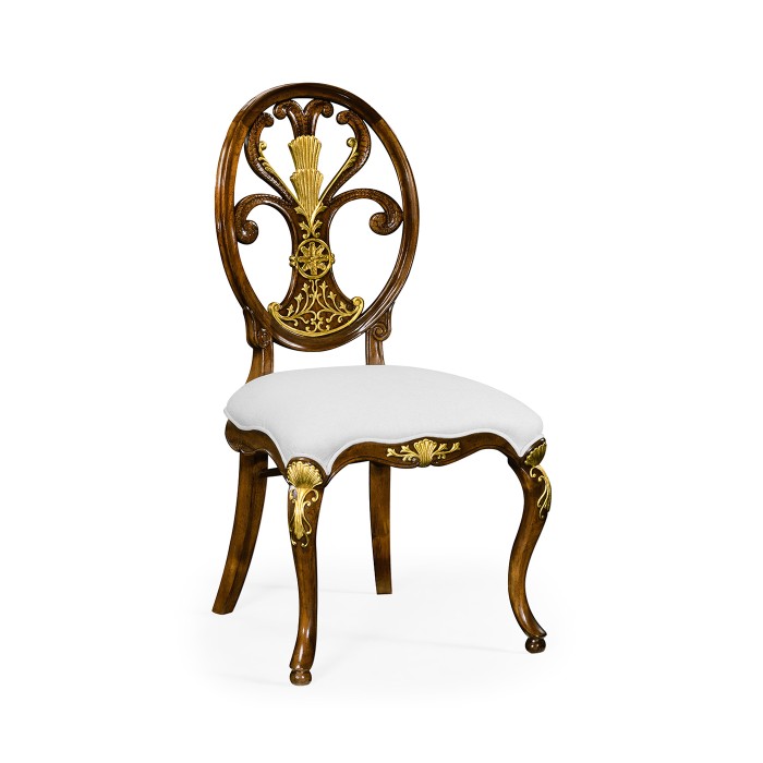 Sheraton Style Walnut & Gilded Oval Back Side Chair