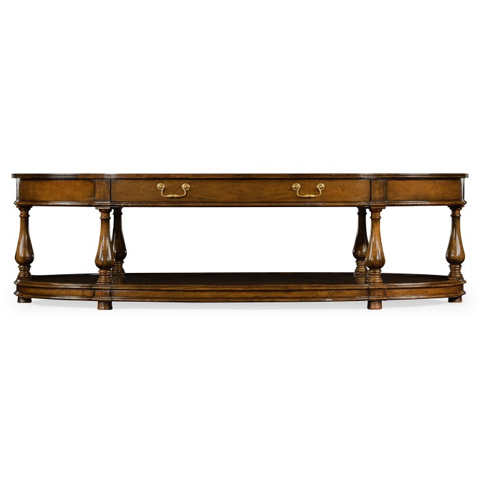Large oval walnut coffee table