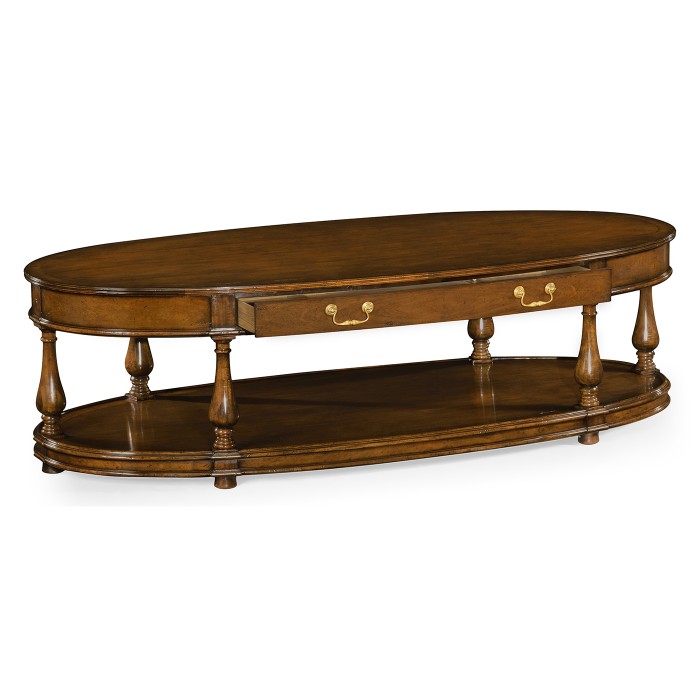 Large oval walnut coffee table