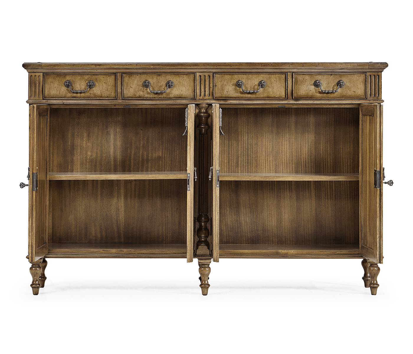 Casual Double Narrow Medium Driftwood Cabinet with Twin Cupboards