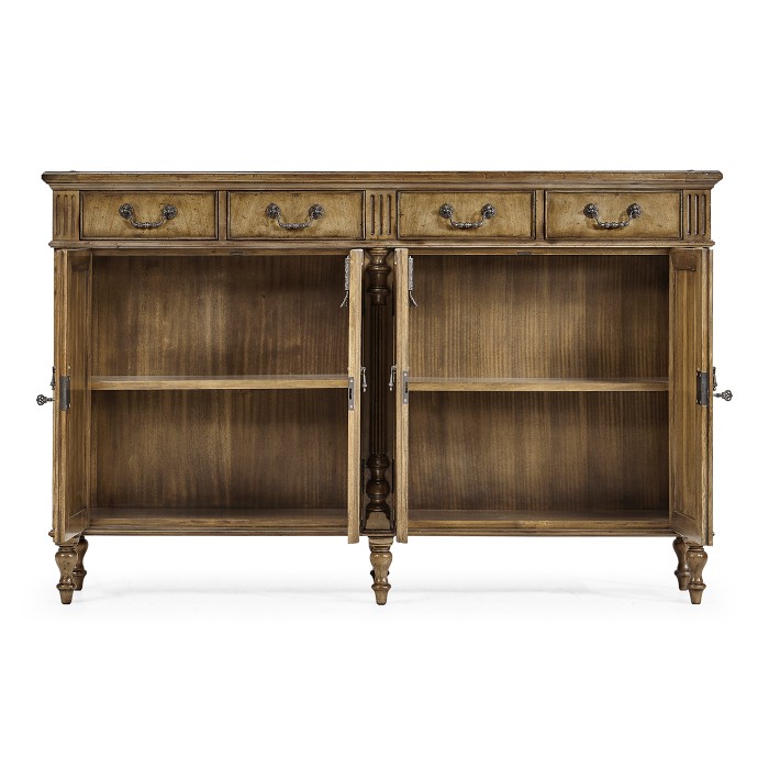 Casual Double Narrow Medium Driftwood Cabinet with Twin Cupboards