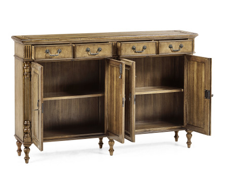 Casual Double Narrow Medium Driftwood Cabinet with Twin Cupboards