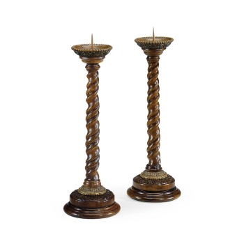 Pair of Barley Twist Walnut Candlesticks