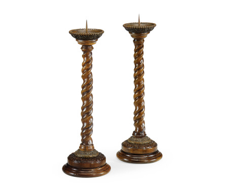 Pair of Barley Twist Walnut Candlesticks