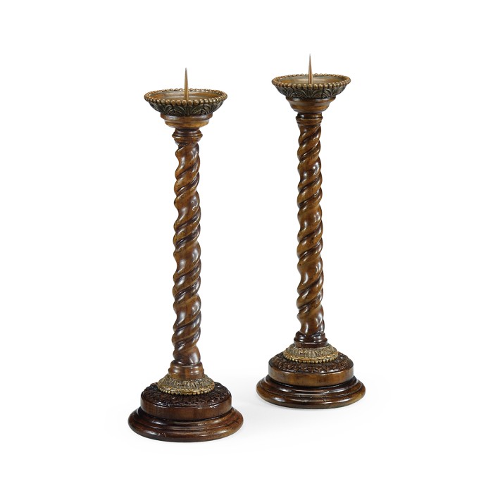 Pair of Barley Twist Walnut Candlesticks