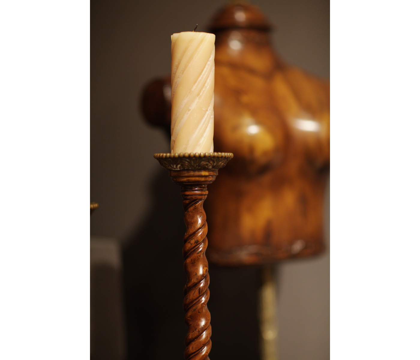 Pair of Barley Twist Walnut Candlesticks