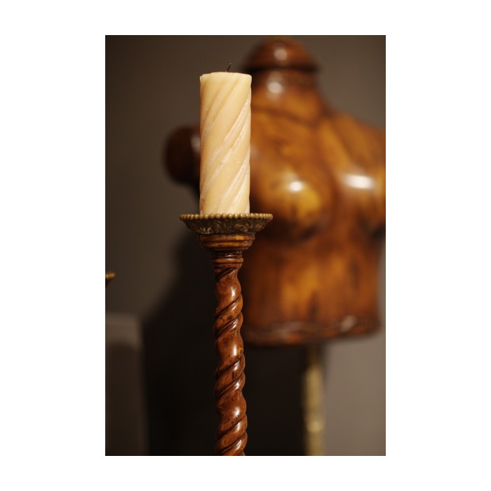 Pair of Barley Twist Walnut Candlesticks