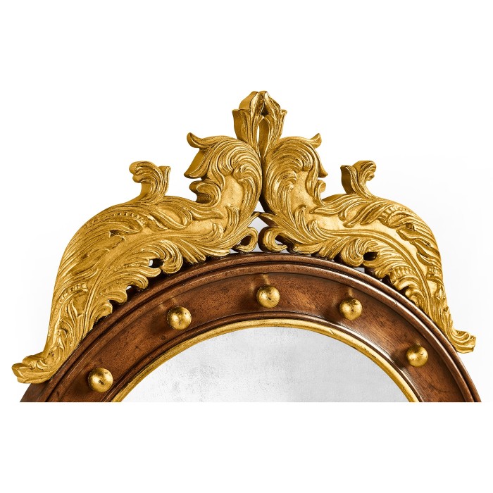 Regency walnut & gilt round convex églomisé mirror (Small)