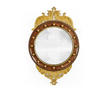 Regency walnut & gilt round convex églomisé mirror (Small)