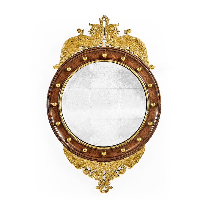 Regency walnut & gilt round convex églomisé mirror (Small)