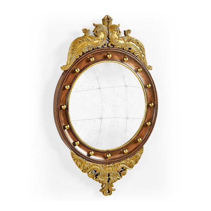 Regency walnut & gilt round convex églomisé mirror (Small)