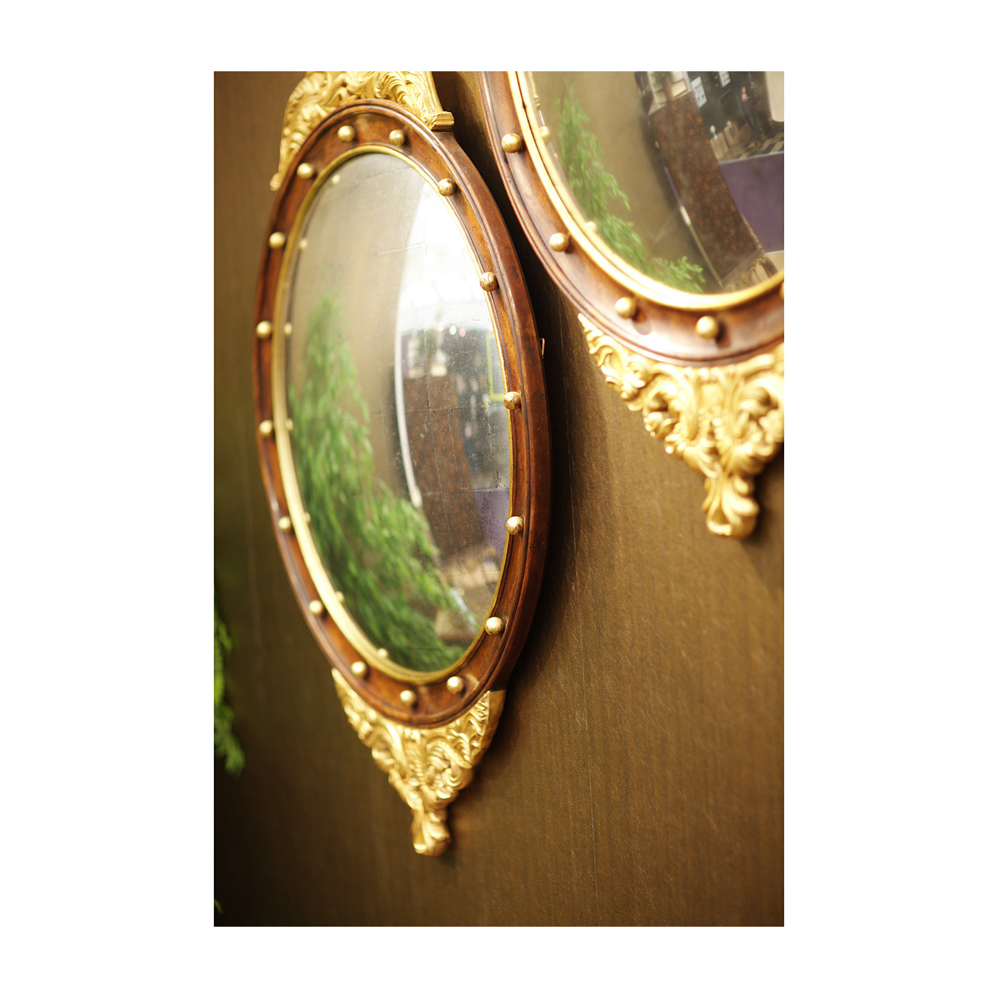 Regency walnut & gilt round convex églomisé mirror (Medium)