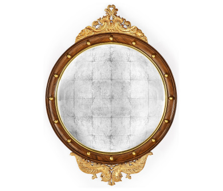 Regency Walnut & Gilt Round Convex Églomisé Mirror (Large)