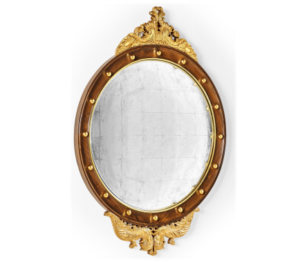 Regency Walnut & Gilt Round Convex Églomisé Mirror (Large)