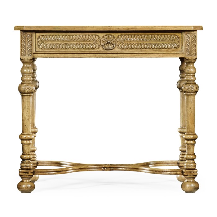 Chip Carved Natural Oak Rectangular Side Table