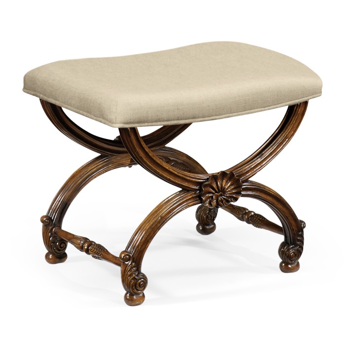 French Style Walnut Footstool with Shell Decoration