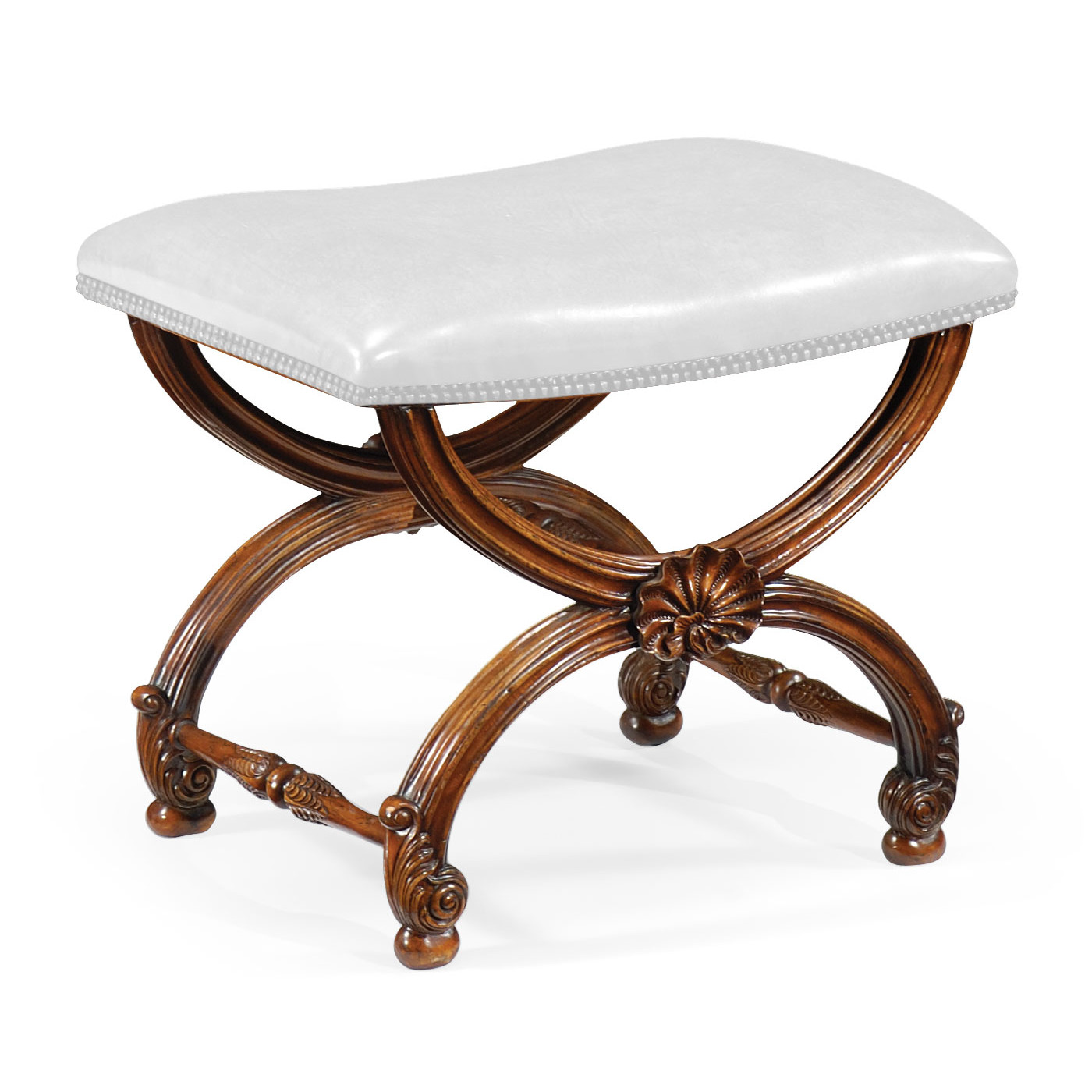 French Style Walnut Footstool with Shell Decoration