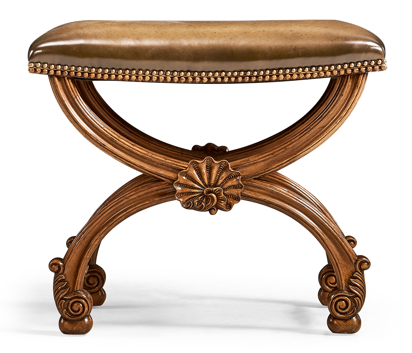 French Style Walnut Footstool with Shell Decoration