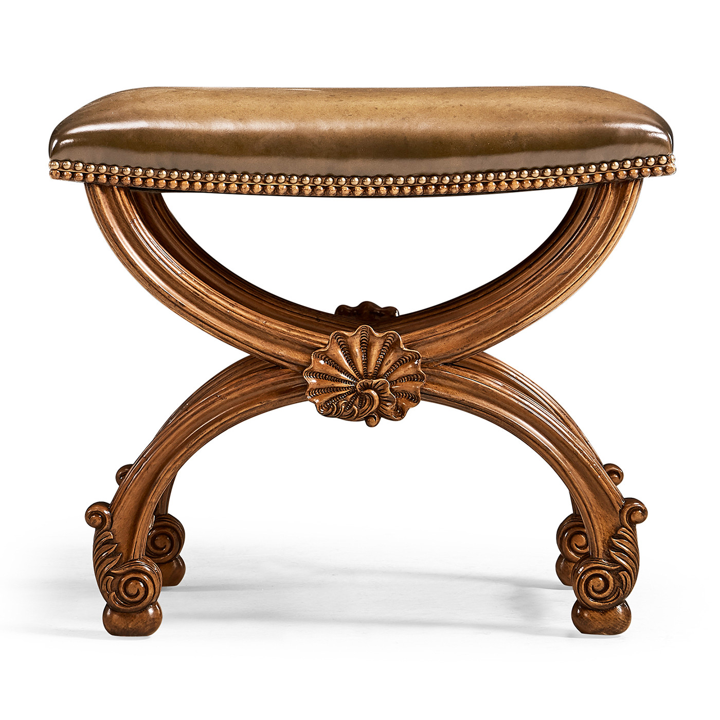 French Style Walnut Footstool with Shell Decoration