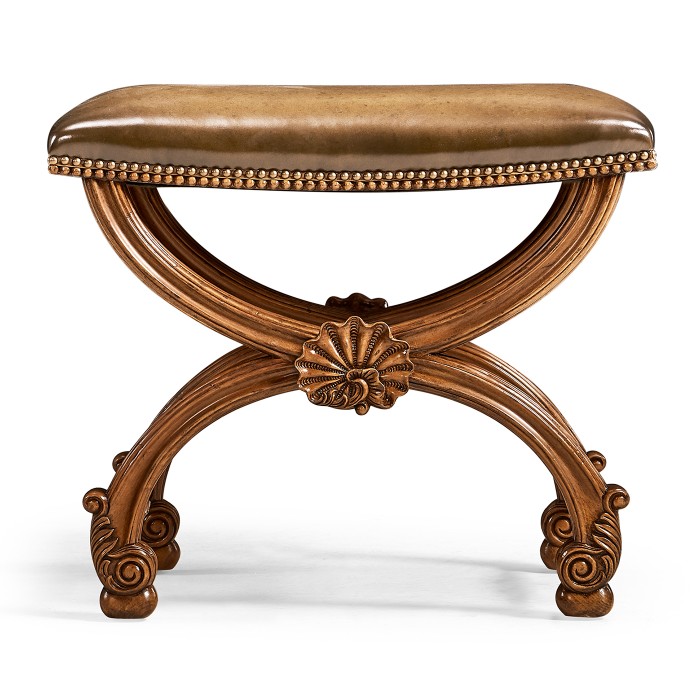 French Style Walnut Footstool with Shell Decoration