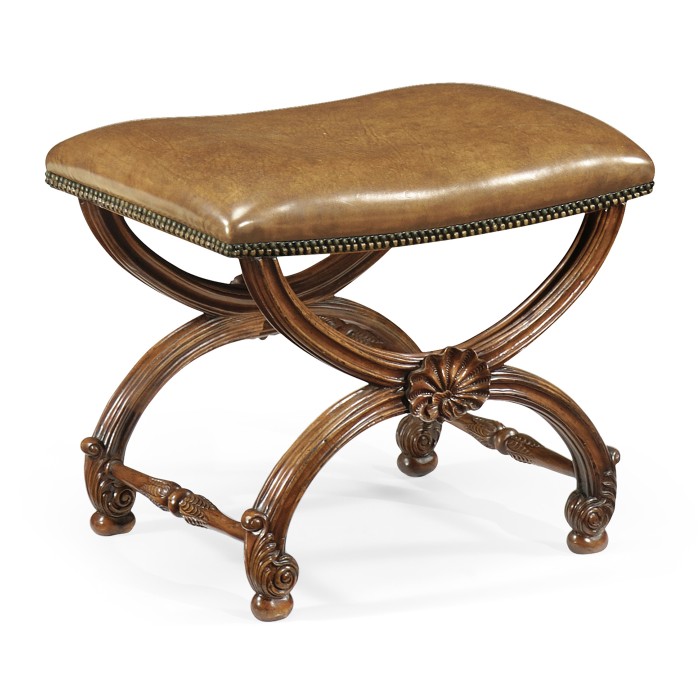 French Style Walnut Footstool with Shell Decoration