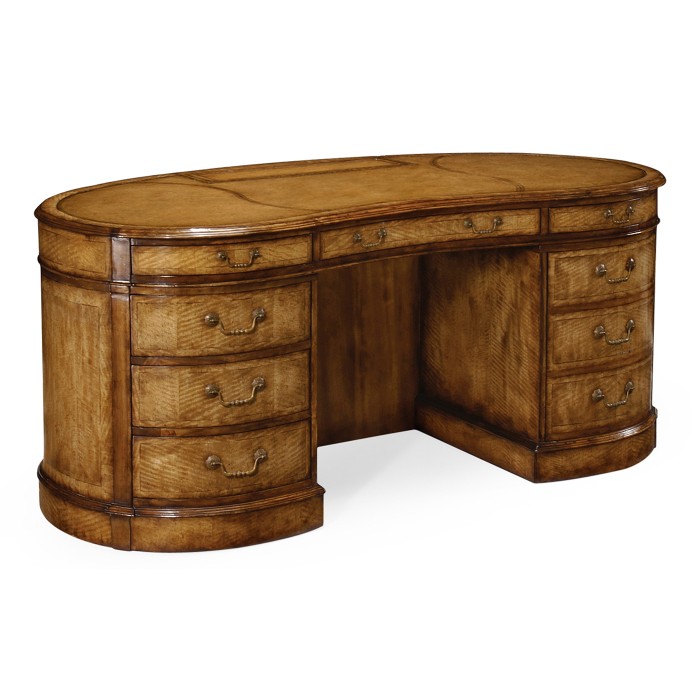 Walnut kidney pedestal desk