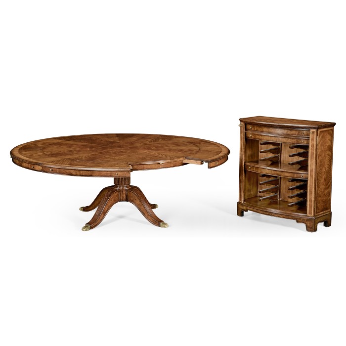 Walnut Extending Circular Dining Table with Storage Cabinet for Leaves 66