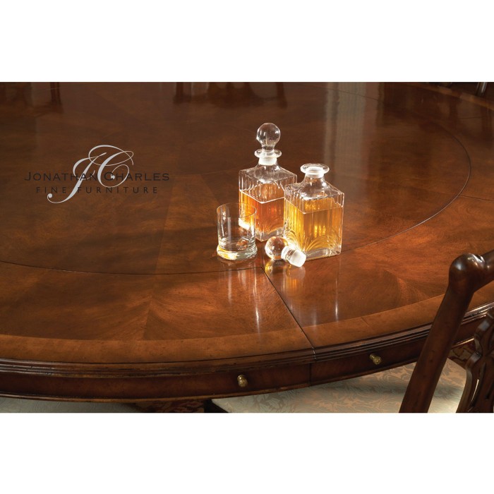 Walnut Extending Circular Dining Table with Storage Cabinet for Leaves 66