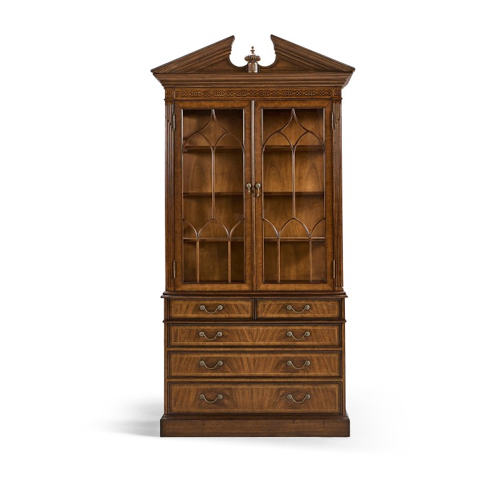 Walnut Glazed Display Cabinet with Drawers