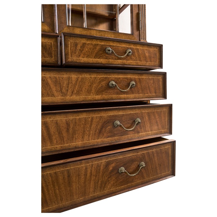 Walnut Glazed Display Cabinet with Drawers