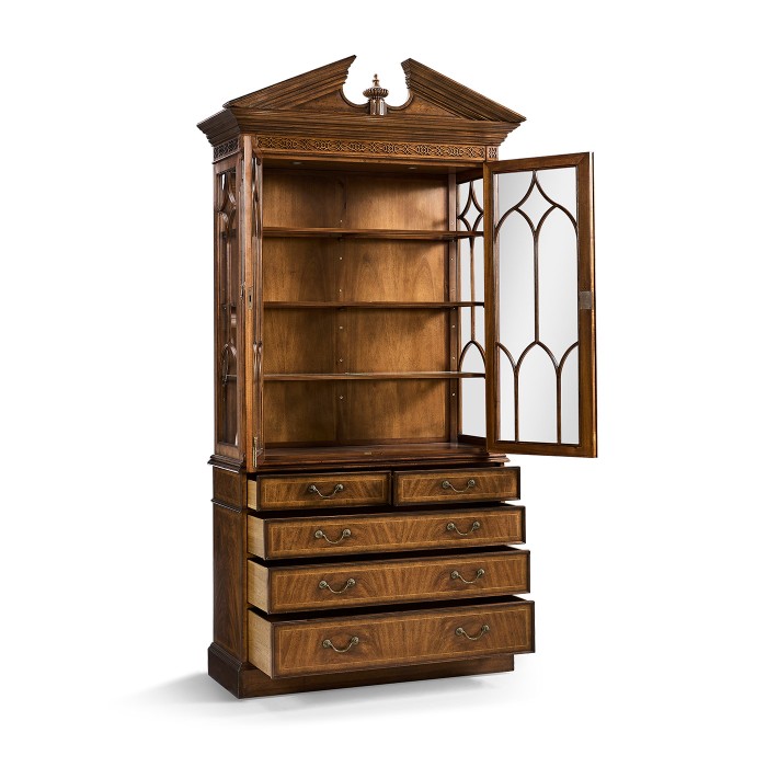 Walnut Glazed Display Cabinet with Drawers
