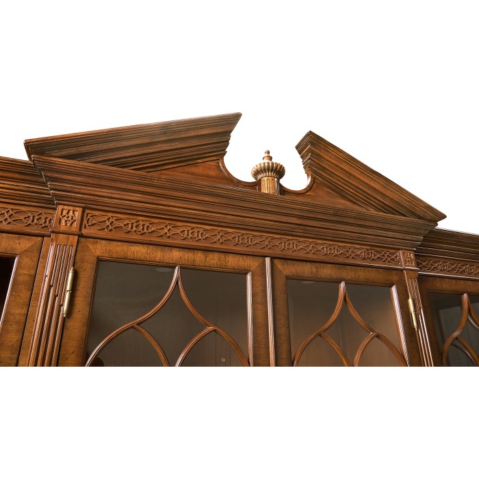 Triple Breakfront Walnut Display Cabinet with Pediment