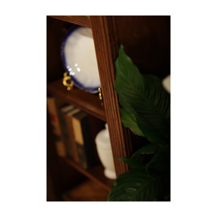 Triple Breakfront Walnut Display Cabinet with Pediment