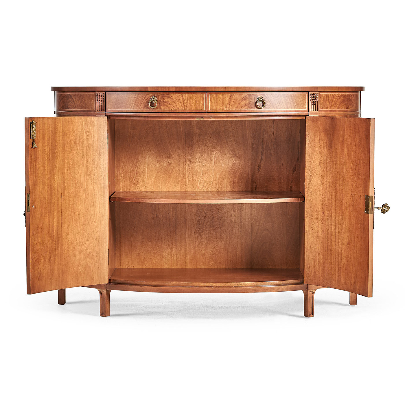 Crotch walnut demilune sideboard