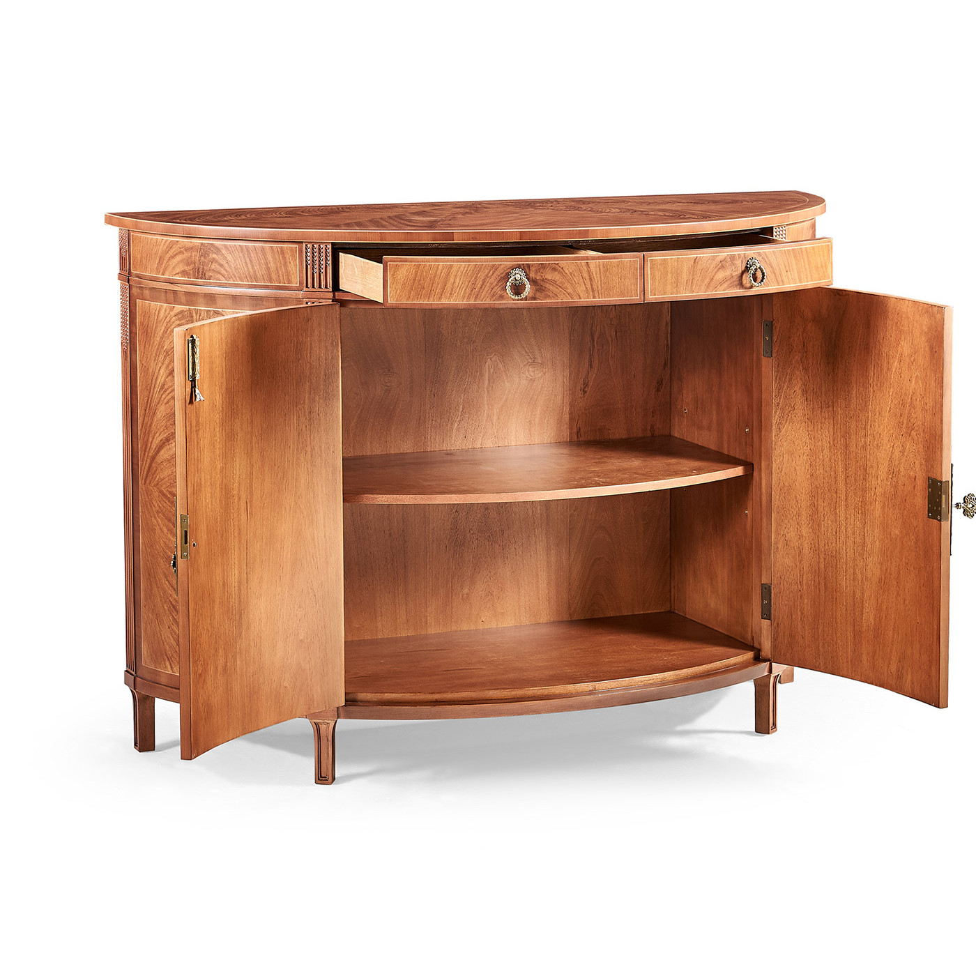 Crotch walnut demilune sideboard