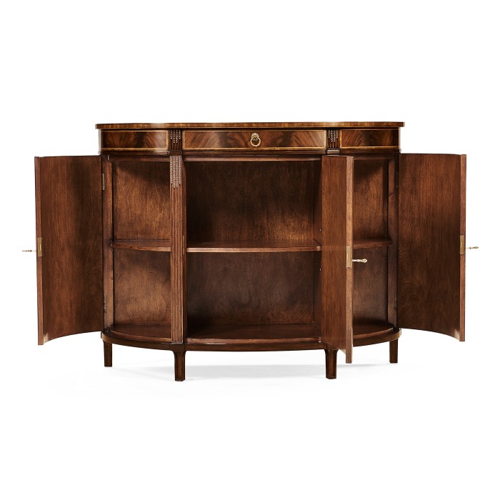 Crotch Mahogany Demilune with Marquetry